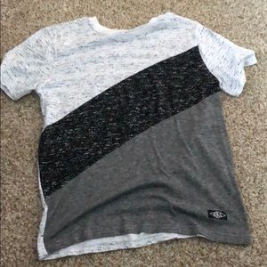 White, grey, and black t shirt